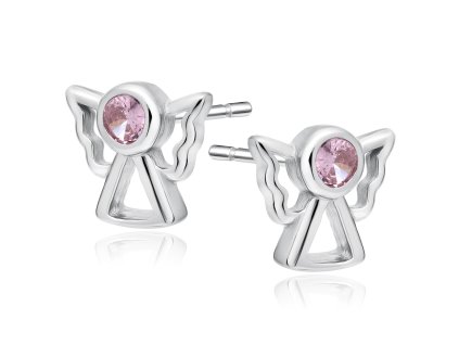 Stříbrné náušnice Andělé s růžovým zirkonem