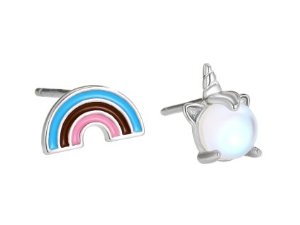 Stříbrné náušnice duha & jednorožec s měsíčním kamenem