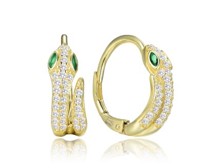 Stříbrné dámské náušnice s motivem hada a zirkony pozlacené