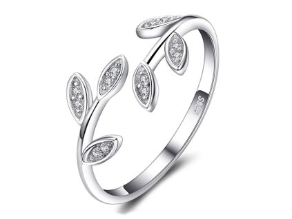 Stříbrný prsten s lístky a zirkony