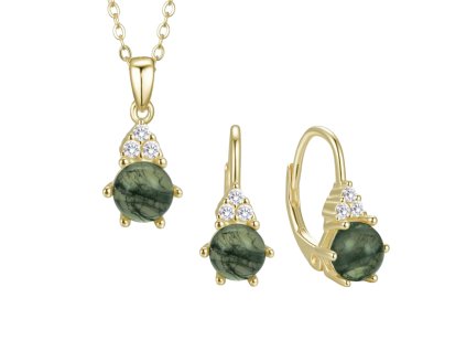 Zvýhodněná sada náhrdelníku a náušnic s mechovým achátem a zirkony