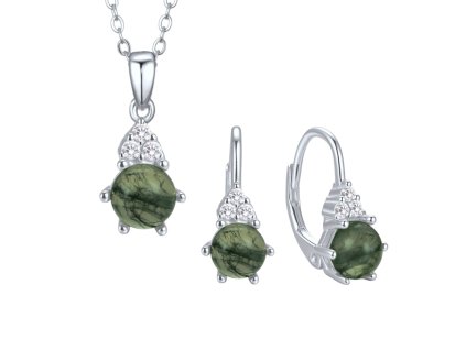Zvýhodněná sada náhrdelníku a náušnic s mechovým achátem a zirkony