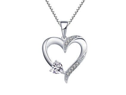 Stříbrný náhrdelník s otevřeným srdcem a zirkony