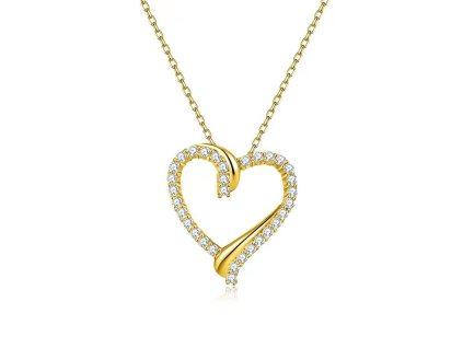 Stříbrný náhrdelník s otevřeným srdcem ze zirkonů pozlacený