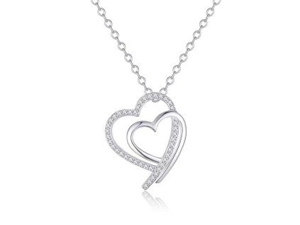 Stříbrný náhrdelník s dvojitým srdcem a zirkony