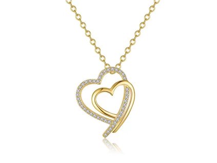 Stříbrný náhrdelník s dvojitým srdcem a zirkony