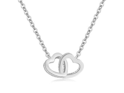 Stříbrný náhrdelník s dvojitým srdcem a zirkony