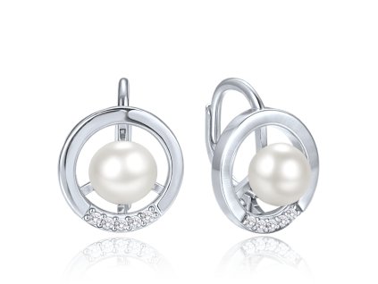 Náušnice kruhy s perlou a čirými zirkony