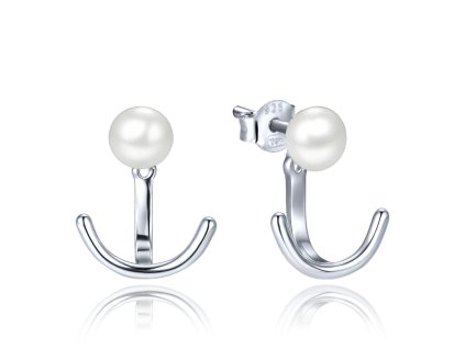 Náušnice s perlou v moderním stříbrném designu