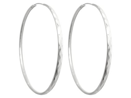 Náušnice kruhy broušený design stříbrné 7 cm