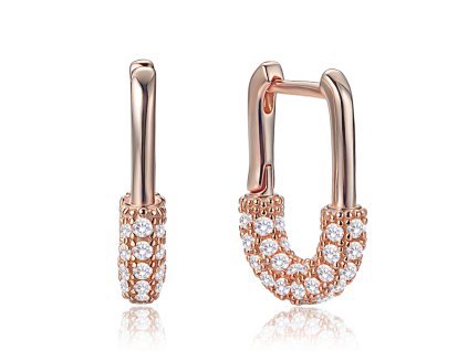 Náušnice s čirými zirkony v moderním designu pozlacené rose