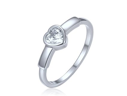 Stříbrný prsten srdce s čirým zirkonem