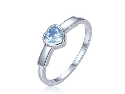 Stříbrný prsten srdce se světle modrým zirkonem
