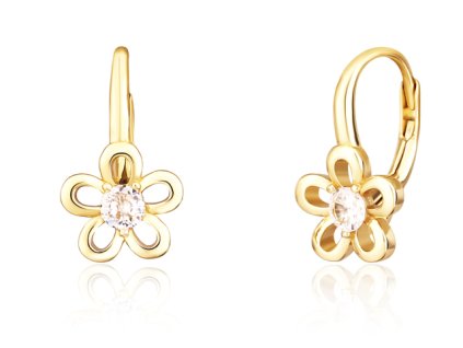 Dětské stříbrné náušnice kytičky se zirkonem pozlacené