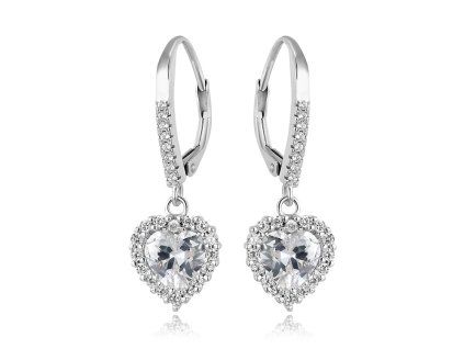 Stříbrné náušnice Crystal Heart Elegance
