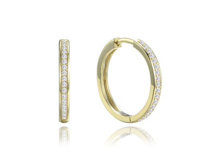 Elegantní stříbrné náušnice hranaté kruhy 2 cm s bílými zirkony pozlacené