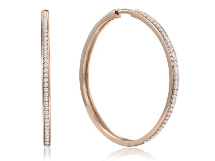 Elegantní stříbrné náušnice hranaté kruhy 4 cm s bílými zirkony pozlacené rose