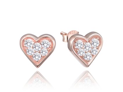 Rose gold stříbrné srdcové náušnice se zirkony