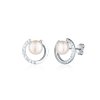 Stříbrné náušnice s perlou a zirkony ve tvaru půlkruhu
