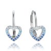 Romantické stříbrné náušnice srdce s modrými zirkony