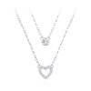 Dvouvrstvý stříbrný náhrdelník se zirkony ve tvaru srdce
