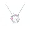 Stříbrný náhrdelník kočička s kvítky a růžovými zirkony