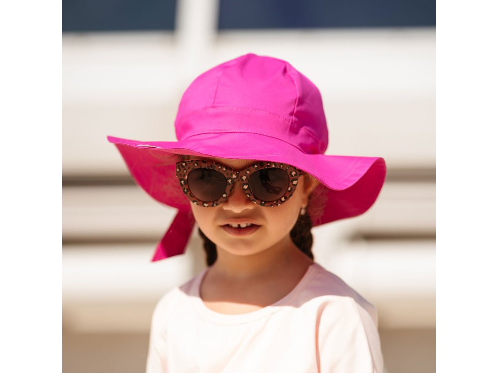 Detský klobúk s mašľou fuchsia (Veľkosť 1-obvod hlavičky cca. 47cm a menej)