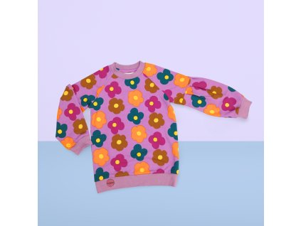 Detská mikina s puff rukávom - flowers violet (Veľkosť 86)