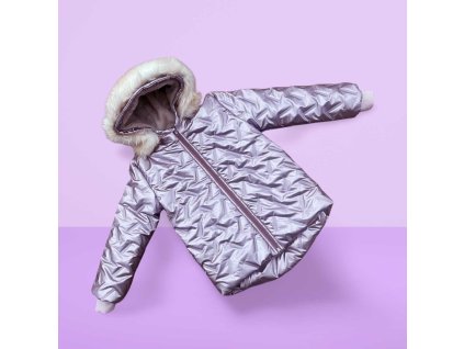 Detská zimná bunda - pink/lila metalická (Veľkosť 86)