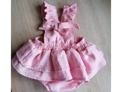 Ľanové čukotky so sukničkou na tráky s volánom - light pink (Veľkosť 62)