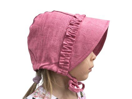 Ľanový čepiec s volánom old pink