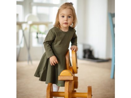 Šaty - khaki dlhý rukáv (Veľkosť 86)