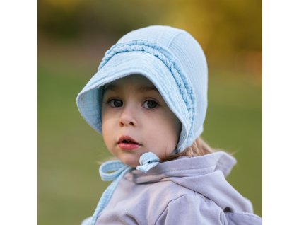 Mušelínový čepiec s volánmi light blue (Veľkosť 1041)