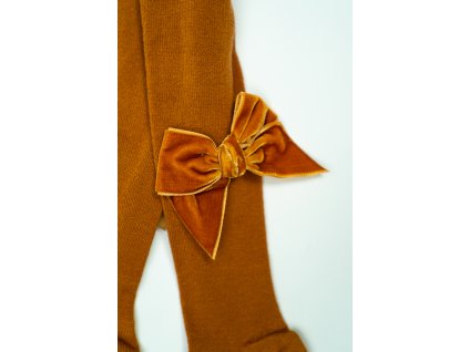 Detské pančuchy so semišovou mašličkou - cinnamon (Veľkosť 1049)