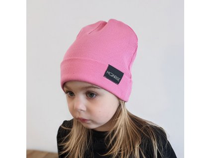Detská čiapka rebrovaná - sweet pink (Veľkosť 1- obvod hlavičky cca. 40-44 cm)