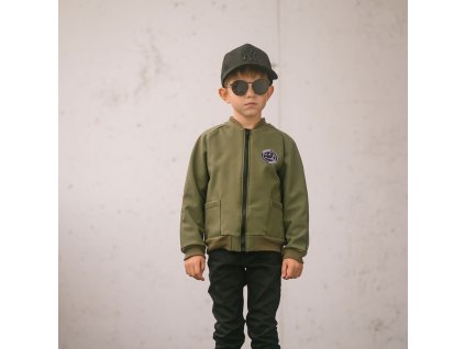 Detská softshell bomber bunda - khaki smiley (Veľkosť 122)