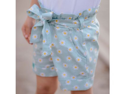 Detské bavlnené kraťasy - daisy mint (Veľkosť 122)