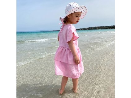 Detské ľanové šaty s volánom - pink (Veľkosť 122)