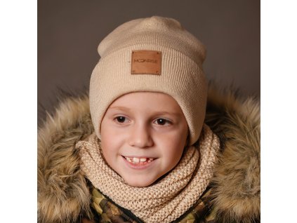 Dvojitá čiapka s lemom - UNI beige (Veľkosť M - obvod hlavy od 52cm)