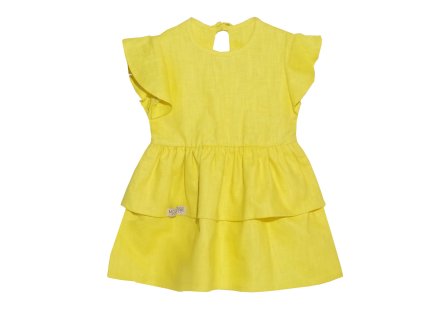 Detské ľanové šaty s volánom - yellow (Veľkosť 80)