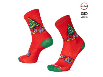 Merino ponožky BESKYD XMAS (Barva Červená, Velikost S/38-39)