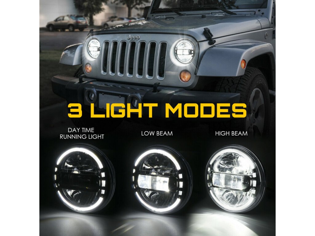Jeep Wrangler JK, TJ Xprite 7 Schwarz 60 W LED-Scheinwerfer mit Halo  DRL" - Moparshop-parts.de