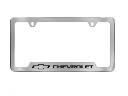 Chevrolet Baron &amp; Baron® license plate frame in chrome with black Bowtie logo and Chevrolet lettering