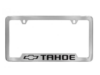 Chevrolet Tahoe 5th gen Baron &amp; Baron® license plate frame in chrome with Bowtie logo and Tahoe lettering