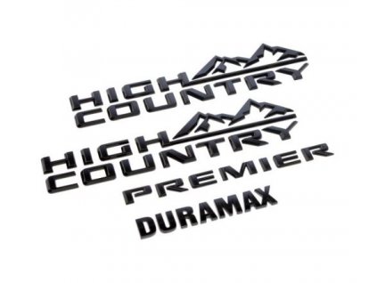 Emblematy Chevroleta Chevrolet High Country, Duramax, Premier w kolorze czarnym