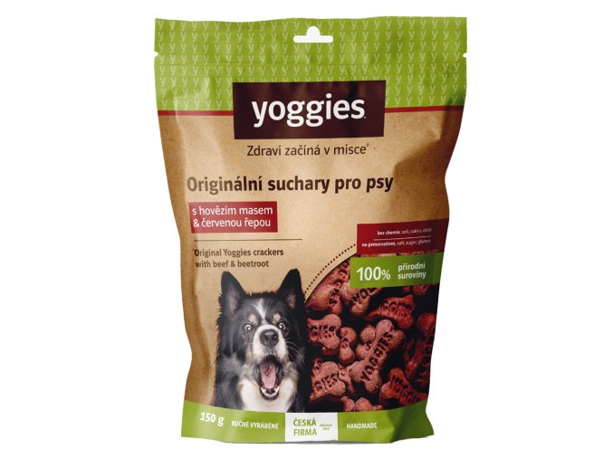 yoggies nove suchary pro psy s hovezim masem a cervenou repou 150g