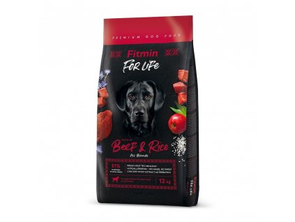 FITMIN Dog for life Beef & Rice - suché krmivo pro psy - 12 kg