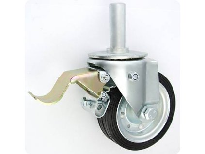Gumové koleso 140/32 mm, čierna/oceľ, otočná vidlica s čapom+brzda