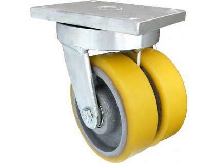 Polyuretánové koleso 125/2x46 mm zdvojené, liatina, otočná vidlica s doskou