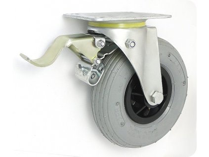 Pneumatické koleso šedé 200/50 mm, otočná vidlica s doskou+brzda